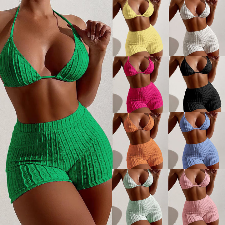 Dame Bikini-sæt med struktureret top- og shorts-kombination Skovae