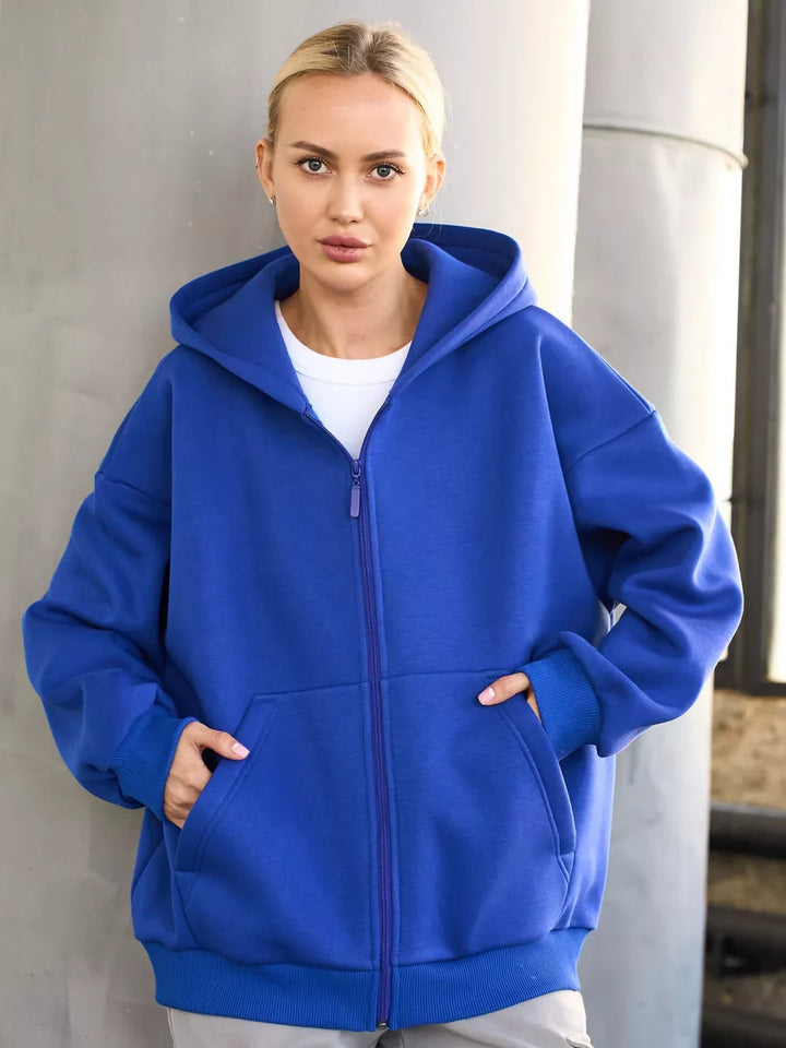 Kvinders oversized zip-up hættetrøje med store lommer Skovae