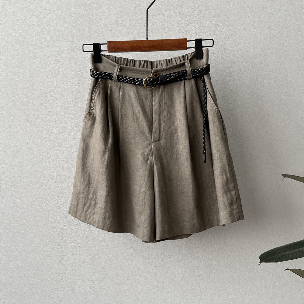 Dame løst skåret linned-shorts med elastisk talje og moderigtig snortræk Stilla