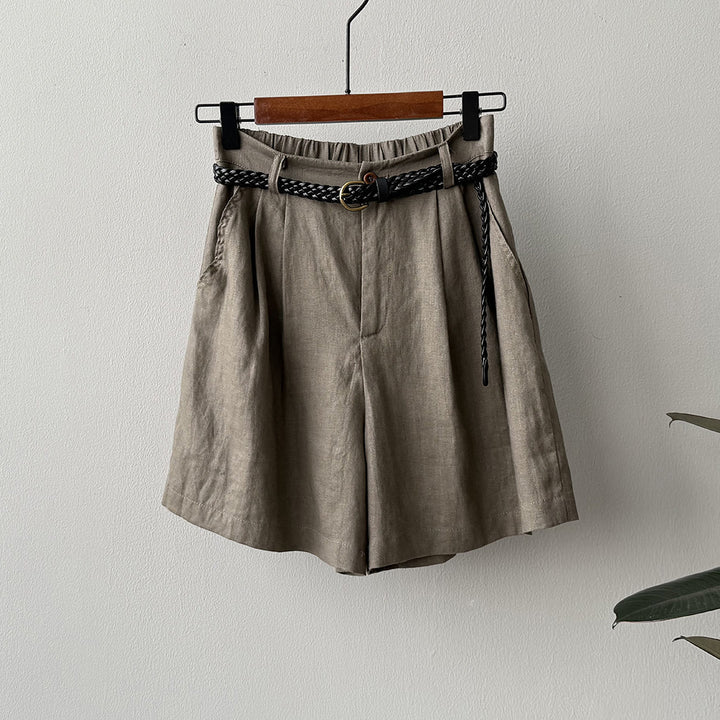 Dame løst skåret linned-shorts med elastisk talje og moderigtig snortræk Stilla