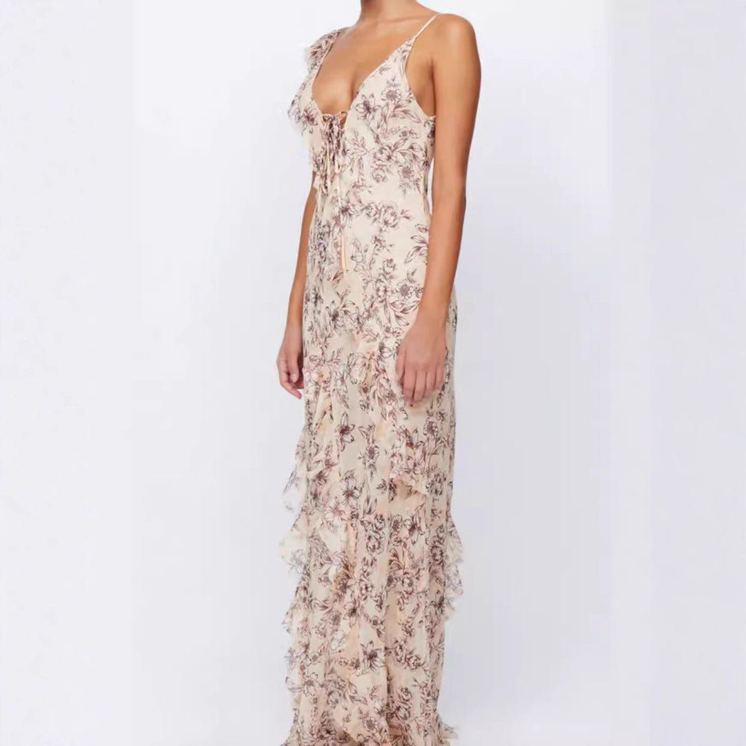 Damer sommer maxi kjole med blomsterprint Skovae