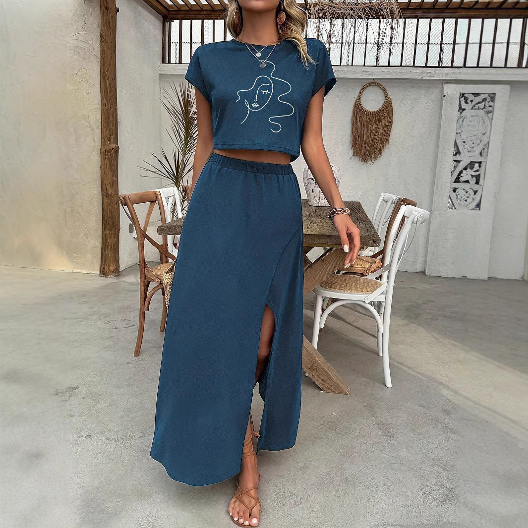 Dame elegant maxikjole med højt split og afslappet crop-top Stilla