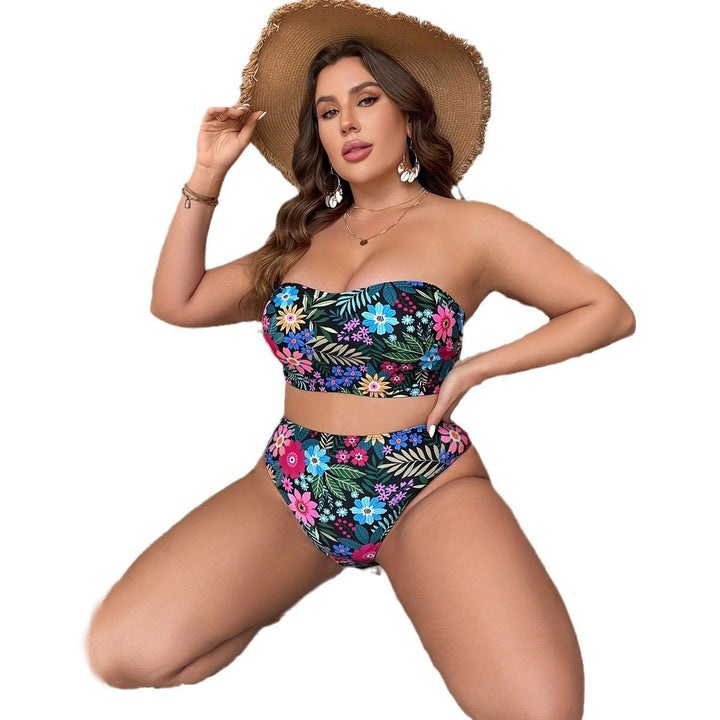 Dame Bandeau-bikini med blomsterdesign og høj talje Snit Skovae