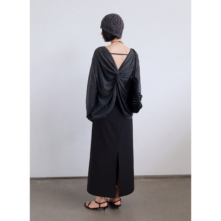 Dame langærmet oversized T-shirt med elegant rund halsudskæring og fint struktureret overflade Stilla