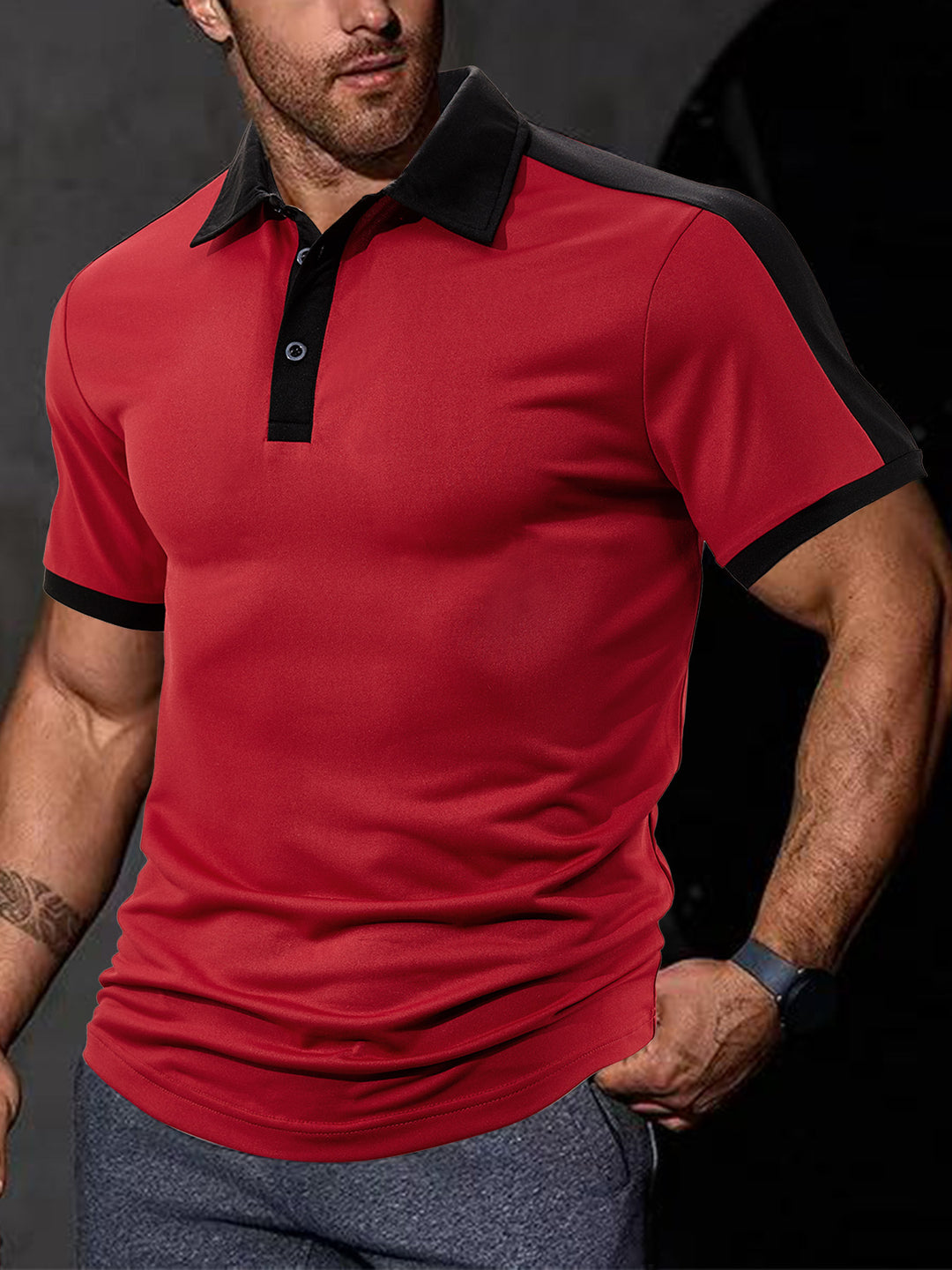 Herrer med figurtilpasset kontrast-polo-shirt med skulderpas og skjortekrave Skovae