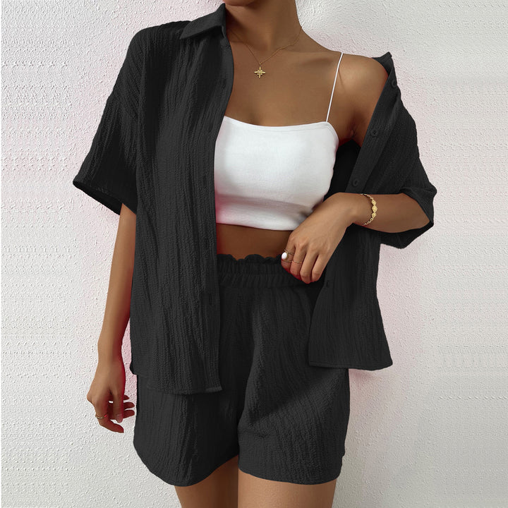 Dame afslappet kortærmet skjorte og shorts sæt i struktureret stil Stilla