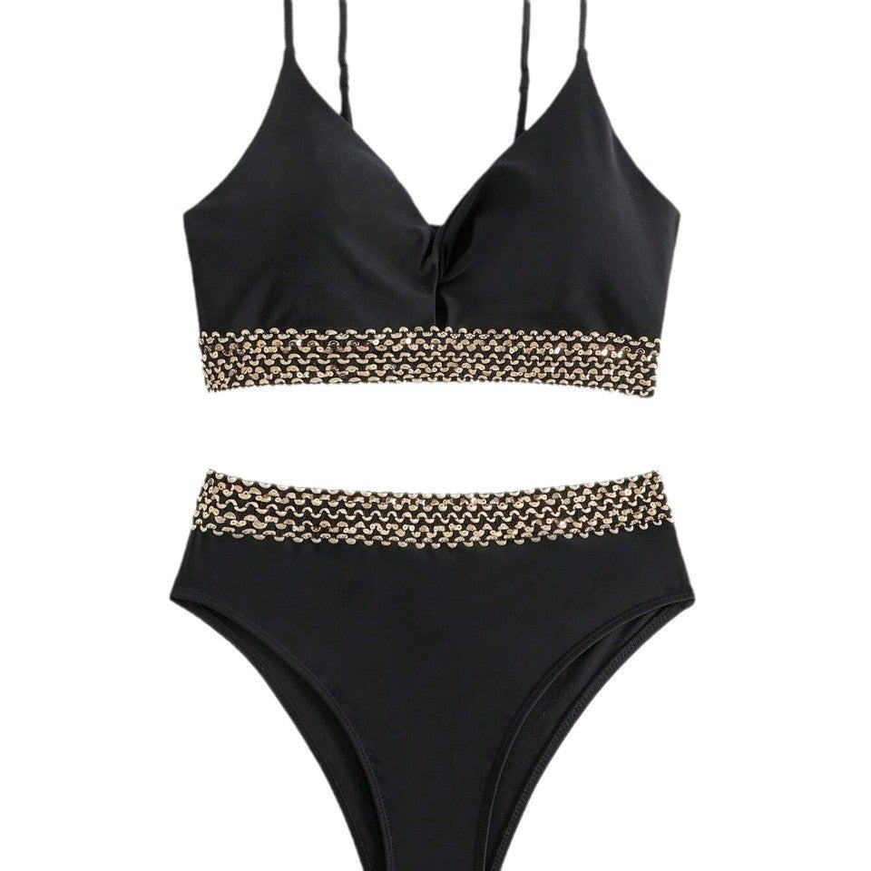 Dame Højskåret Bikini med elegant Kædeudsmykning Skovae