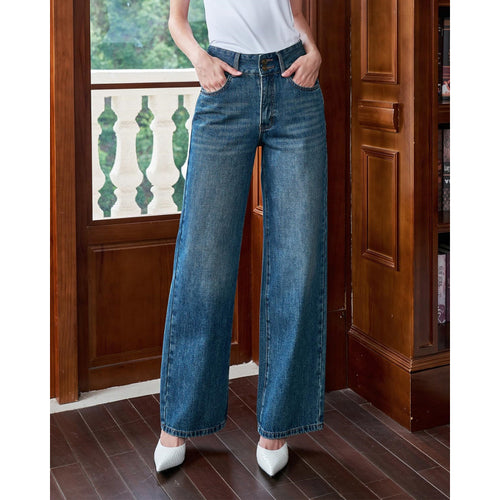 Dame Løst skårede jeans med høj talje og klassisk denim-look Skovae
