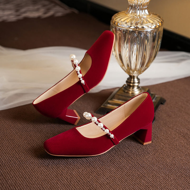 Femme Kvadrat-Absatz-Mary Jane-Pumps med Perleaccent Stilla