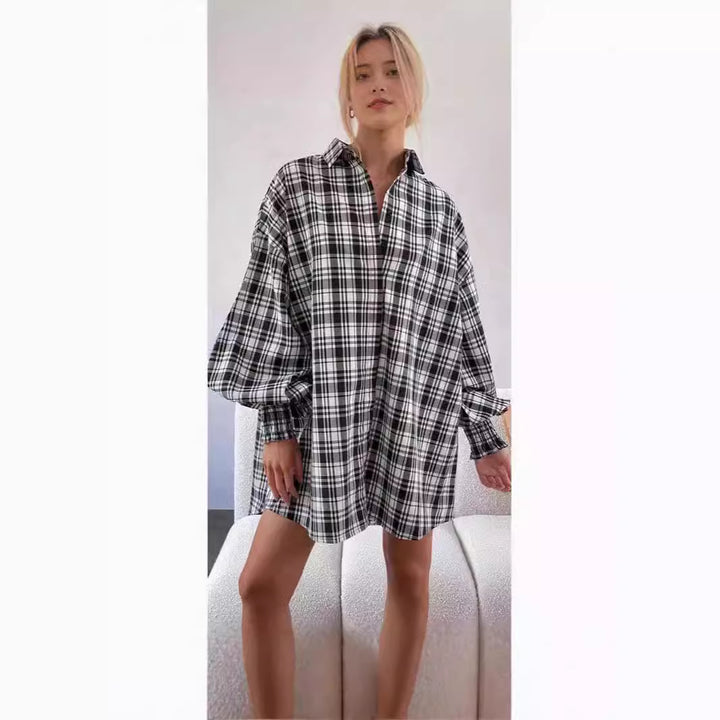 Kvinders Tjekket Oversized Skjorte med Casual Snit Skovae