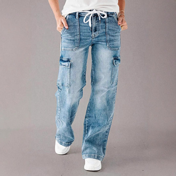 Dame Cargo-Jeans med bred ben og justerbar talje Stilla