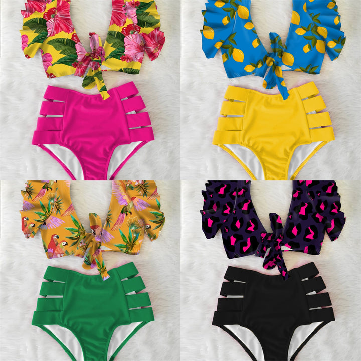 Dame bikini-sæt med voluminøse flæsedetaljer og fashionable cut-outs Stilla