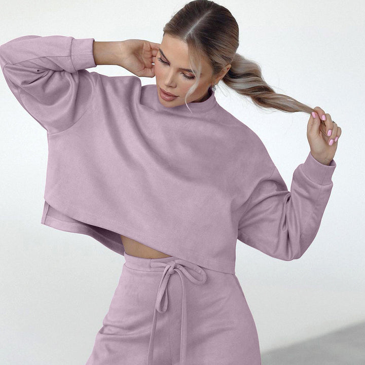 Dame Sporty Cropped Sweatshirt og Joggingbuks Sæt med høj Krave og Snørelukning Stilla