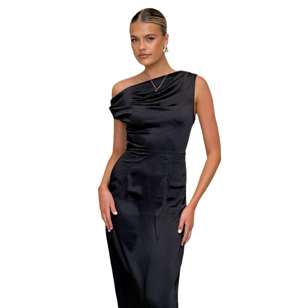 Dame elegante maxikjoler med asymmetrisk snit og dekorativ draperet design