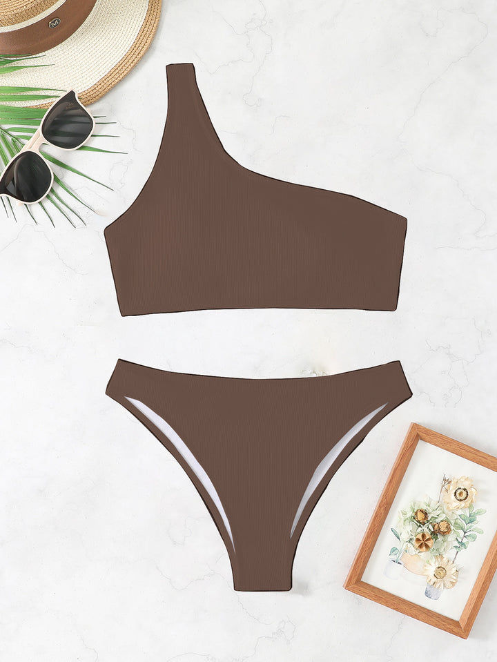 Dame Triangel-Bikini med asymmetrisk snit og raffineret ribdesign Skovae