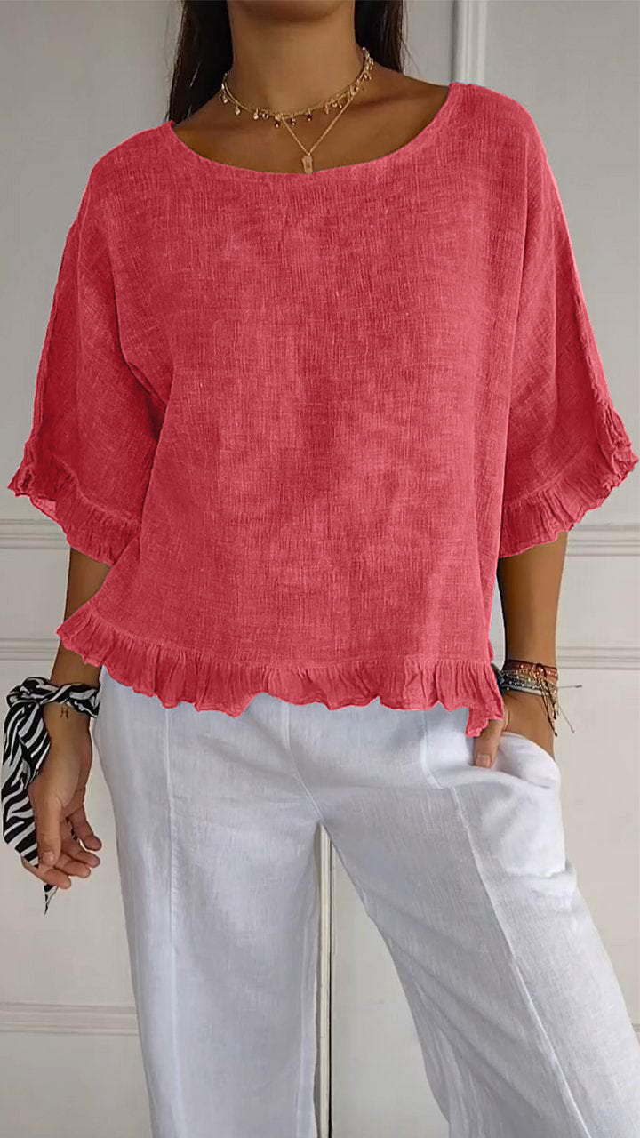 Dame afslappet bluse med flæse detaljer Stilla