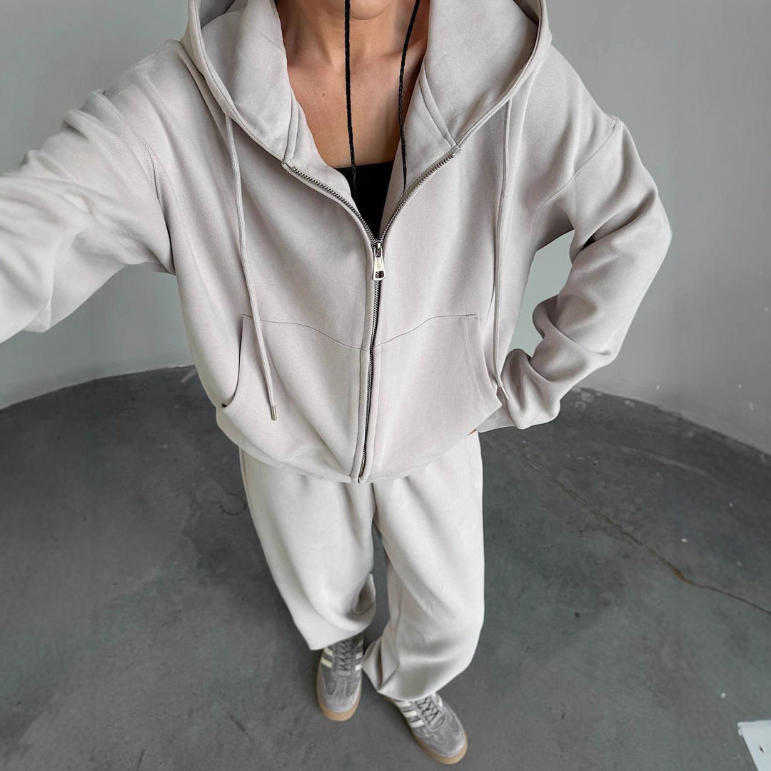 Kvindernes komfortable hættetrøje jumpsuit med høj kvalitets lynlås og afslappet pasform