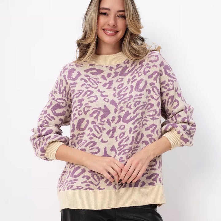 Kvinders mønstrede sweater med en afslappet pasform og rund halsudskæring Stilla
