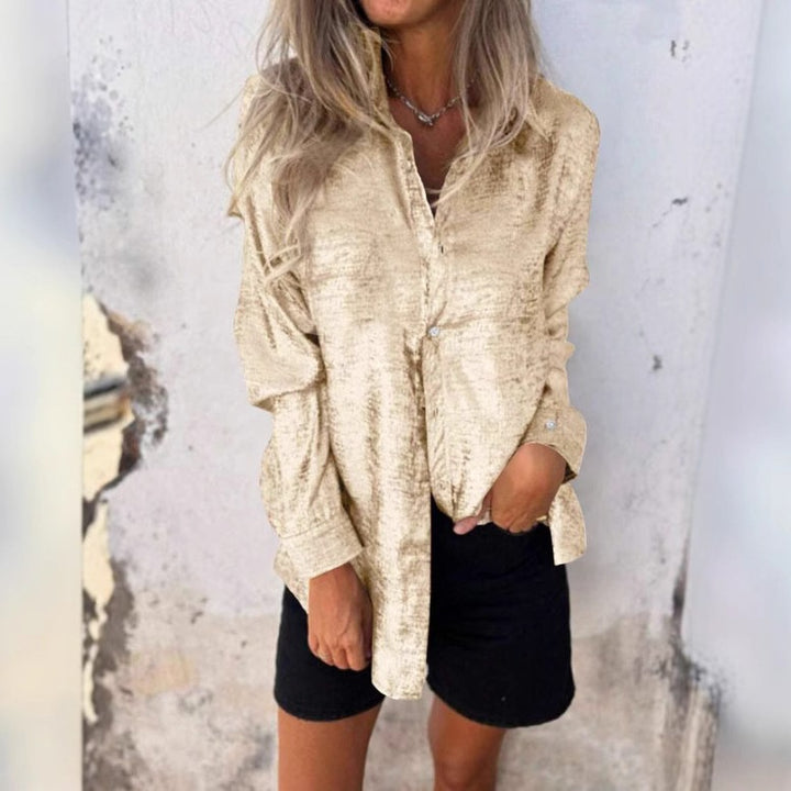 Dame Elegant Silke Bluse med Glinsende Overflade Stilla
