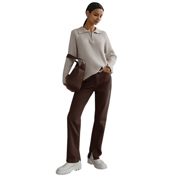 Femme Cozy Ribbed Halv-lynlås Pullover Stilla