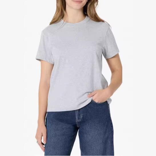 Dame afslappet kortærmet T-shirt i høj kvalitets bomuld med rund halsudskæring Skovae