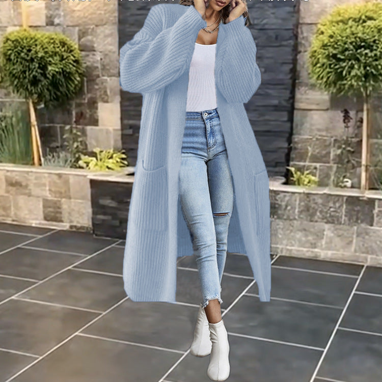 Kvinders chunky strikket cardigan med lommer og åben frontdesign Stilla