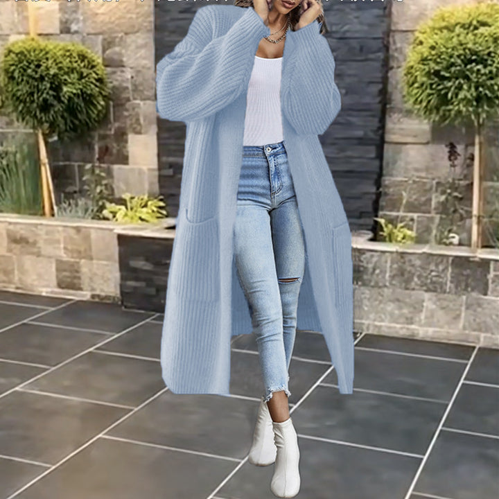 Kvinders chunky strikket cardigan med lommer og åben frontdesign Stilla