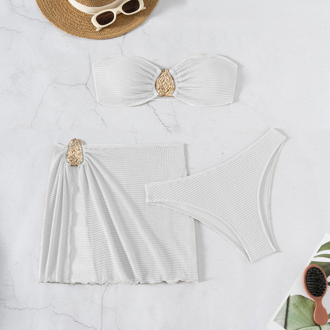 Dame bandeau bikini sæt med flot foldedetalje Skovae
