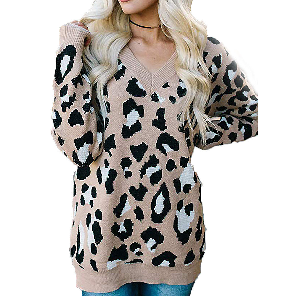 Dame sweater med leopardmønster og V-udskæring Stilla
