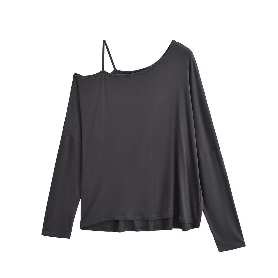 Dame asymmetrisk langærmet skjorte med justerbare stropper og elegant silhuet Stilla