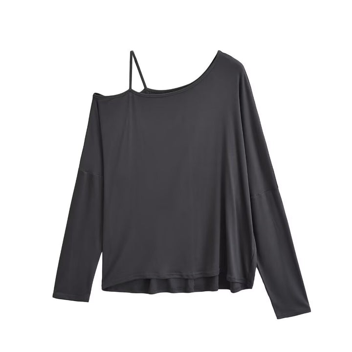 Dame asymmetrisk langærmet skjorte med justerbare stropper og elegant silhuet Stilla