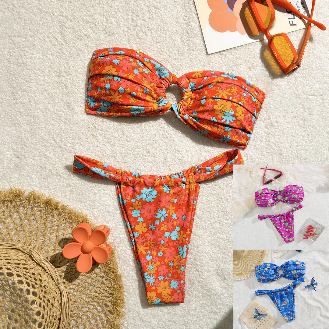 Dame Bandeau-bikini med stilfuldt knudedesign Skovae