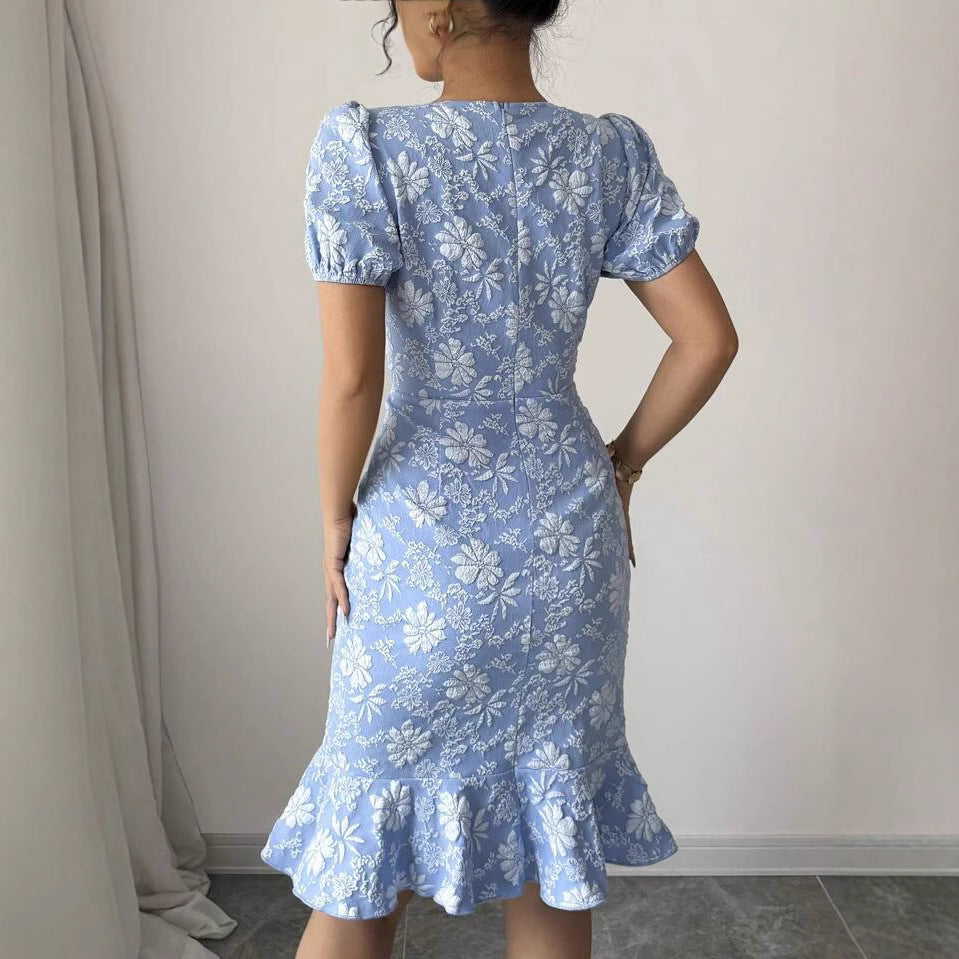Dame Puffærmet Blomster Bodycon Kjole Stilla