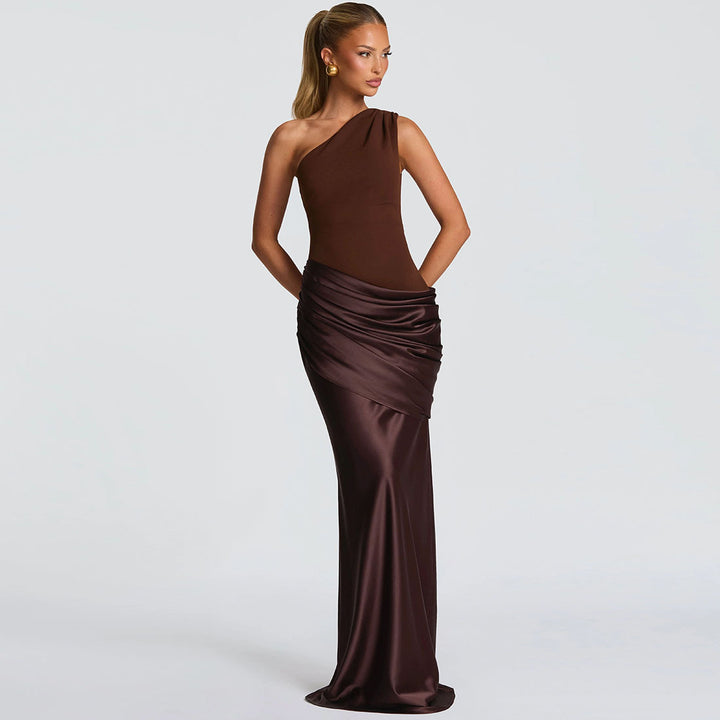 Dame Elegant Maxikjole med asymmetrisk snit og raffinerede draperinger Skovae