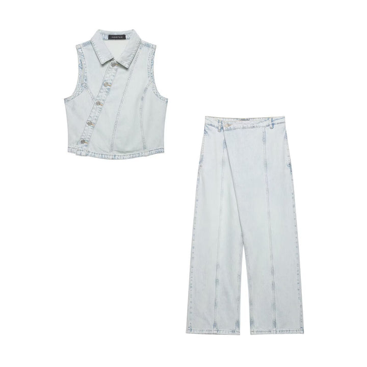 Dame løse High-Waist jeans med dekorative sømme og afslappet snit Skovae
