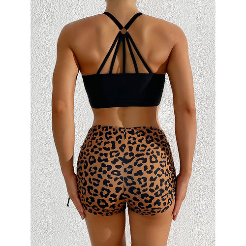 Dame Sporty Badetøj sæt med trendy BH og shorts i leopardmønster Stilla