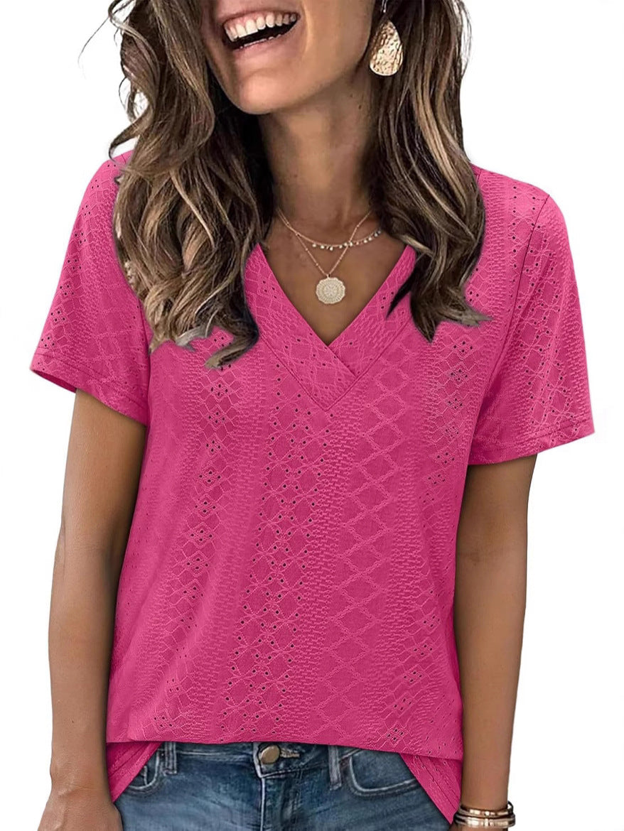 Dame V-hals Blonde-detalje Top Stilla