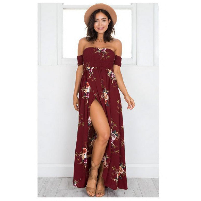 Kvinders maxikjole med off-the-shoulder design og blomster mønstre Stilla