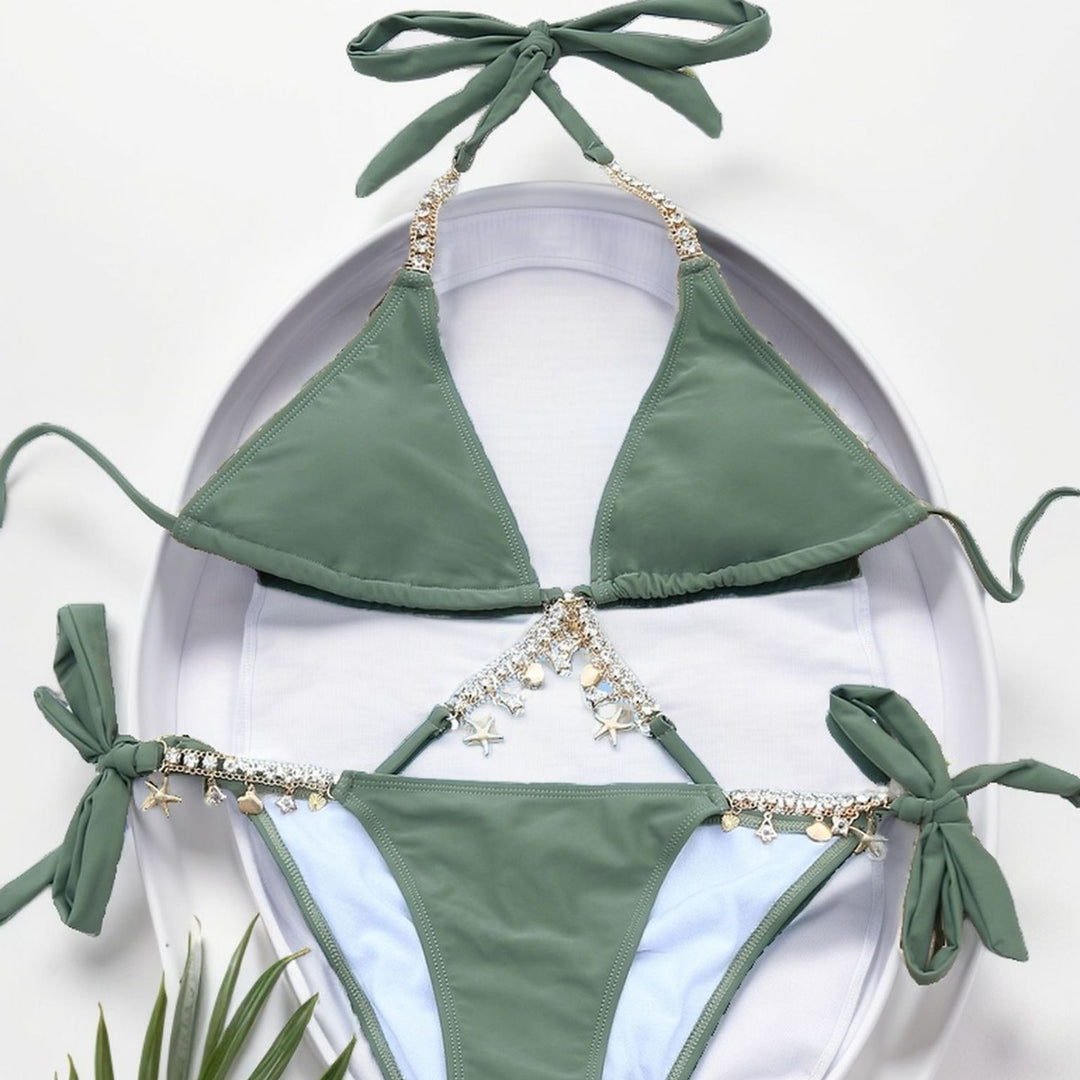 Dame triangel-bikini med glamourøse vedhæng Skovae