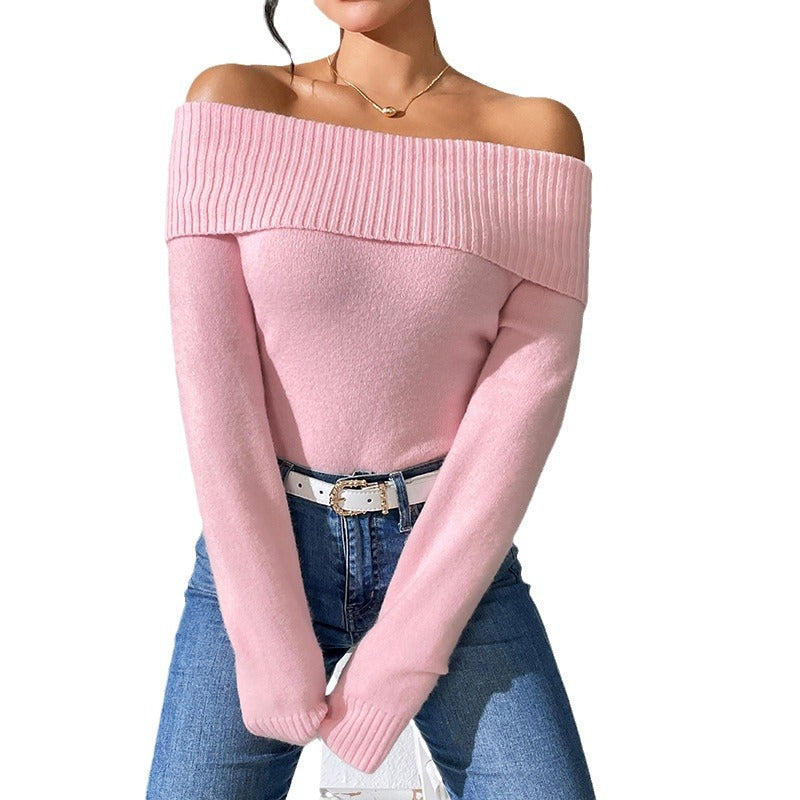 Femme Off-Shoulder Pullover med ribstruktur og blød greb Stilla