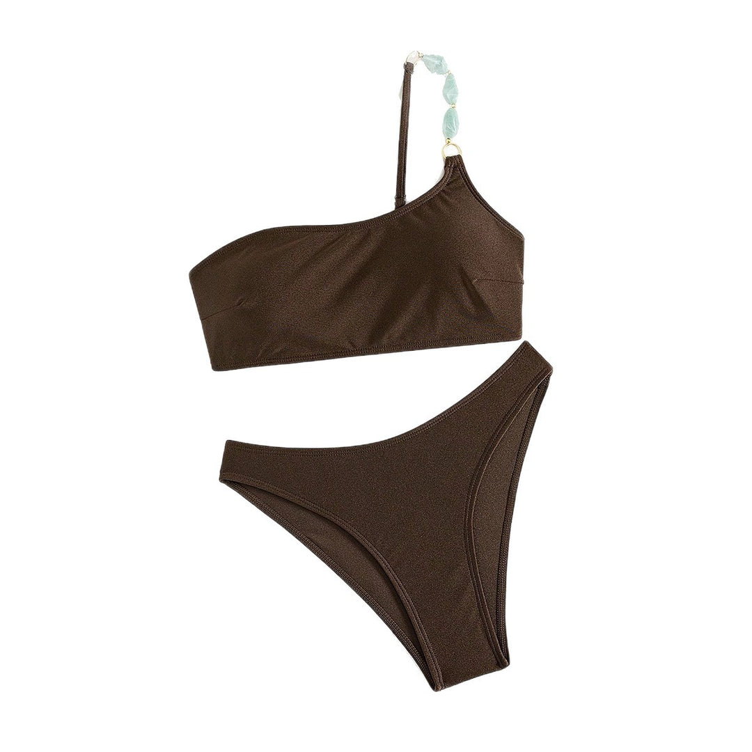Dame One-Shoulder-Bikini-Sæt med moderne smykkedetalje Skovae