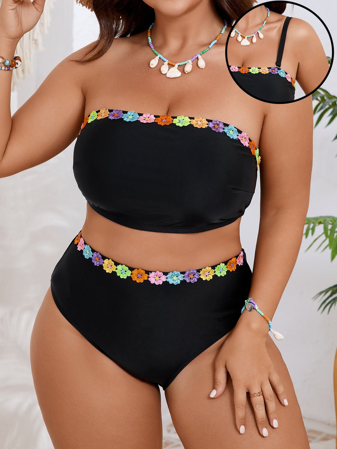 Dame Bandeau-bikini-sæt med floral accent Skovae