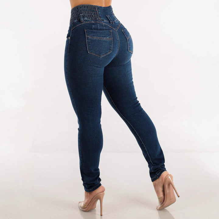 Dame High-Waist Skinny Jeans med elastisk liv Stilla