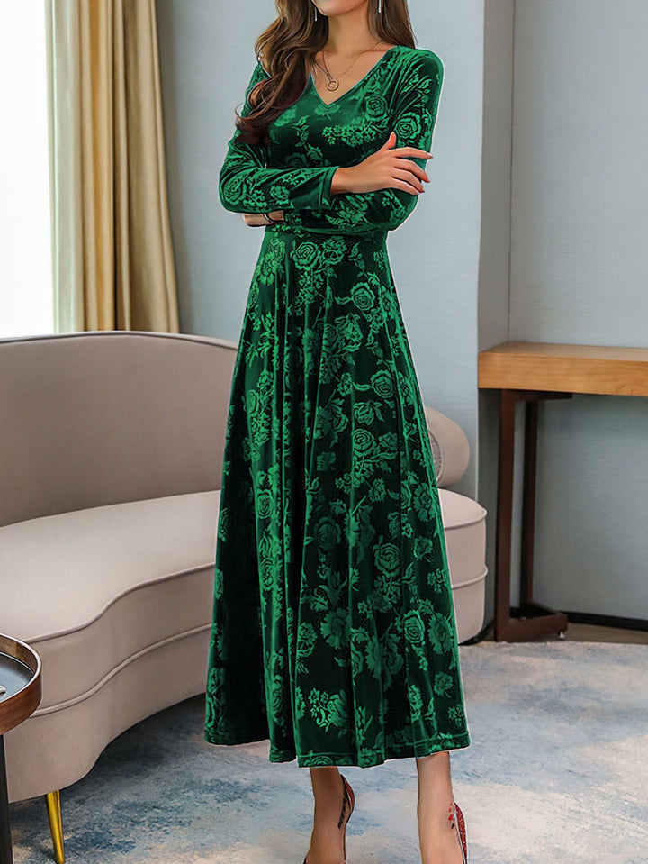 Dame elegant Maxikjole lavet af fint velour med blomster mønster Stilla
