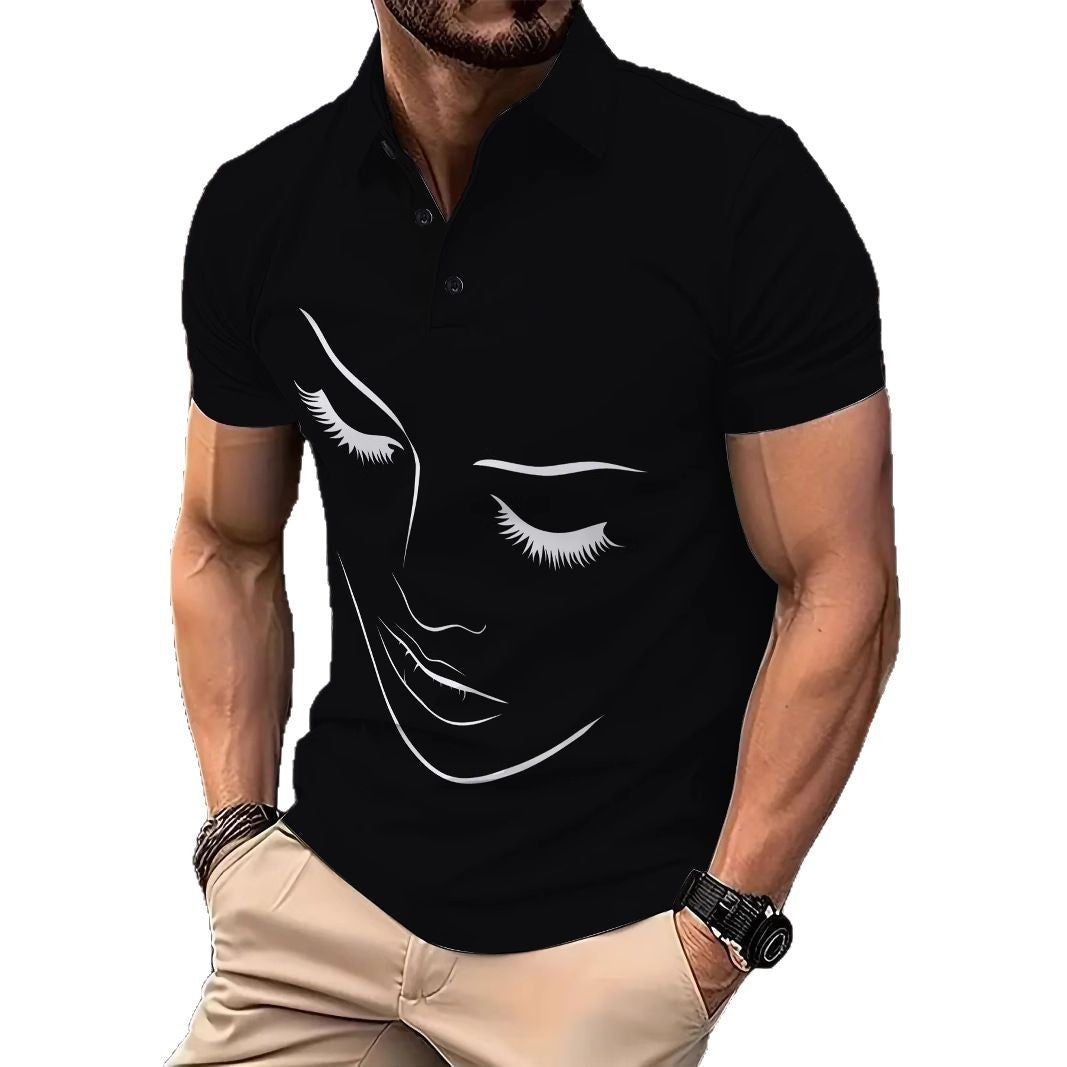 Herre poloshirt med kunstnerisk ansigtsdesign og høj kvalitetsstof Stilla