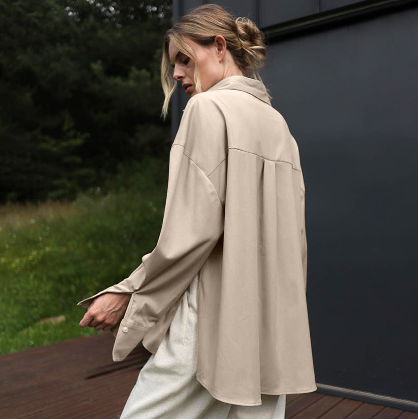 Damer Elegant Oversized Bluse med dyb V-Udskæring og lange Ærmer Stilla