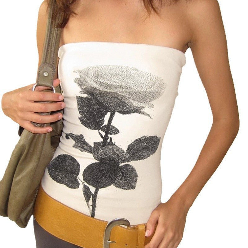 Dame Bandeau-overdel med blomsterprint og figursygtende snit Stilla