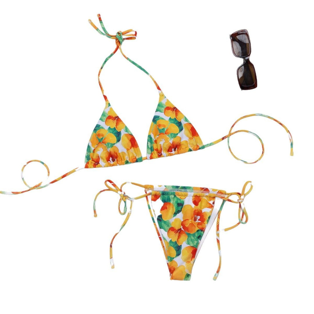 Dame Triangel-Bikini med justerbare remme og blomstermønster Stilla
