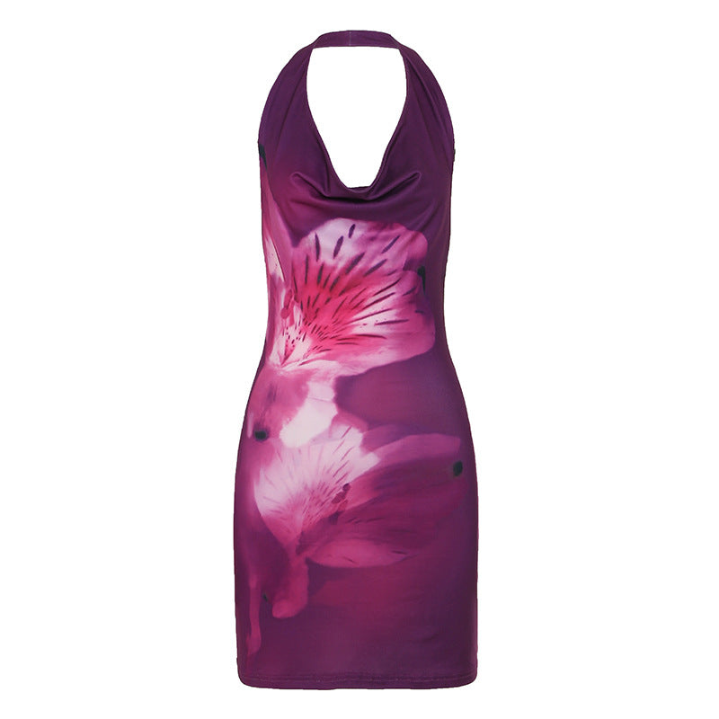 Dame bandeau-kjole med blomstermotiv og tætsiddende snit Skovae