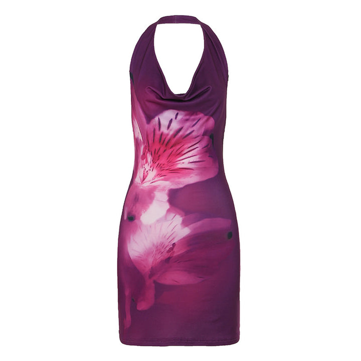 Dame bandeau-kjole med blomstermotiv og tætsiddende snit Skovae